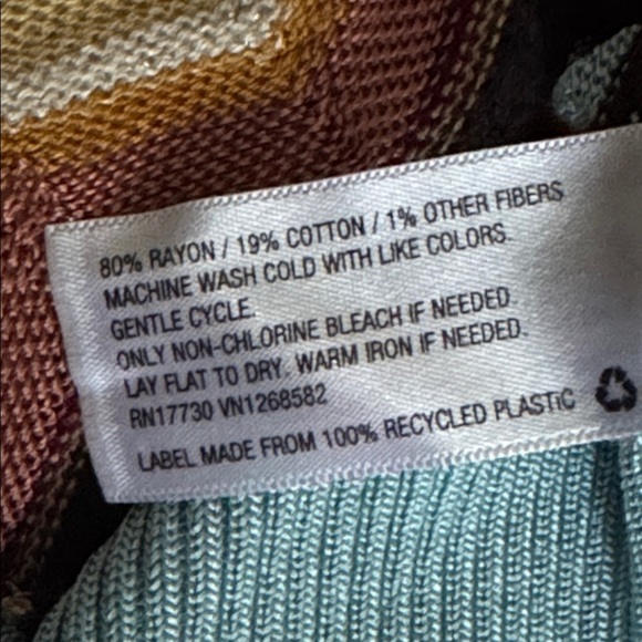 MISSONI V Neck Multicolor Zigzag Knit Cardigan Bohemian Sweater L Brown Teal - Picture 9 of 9